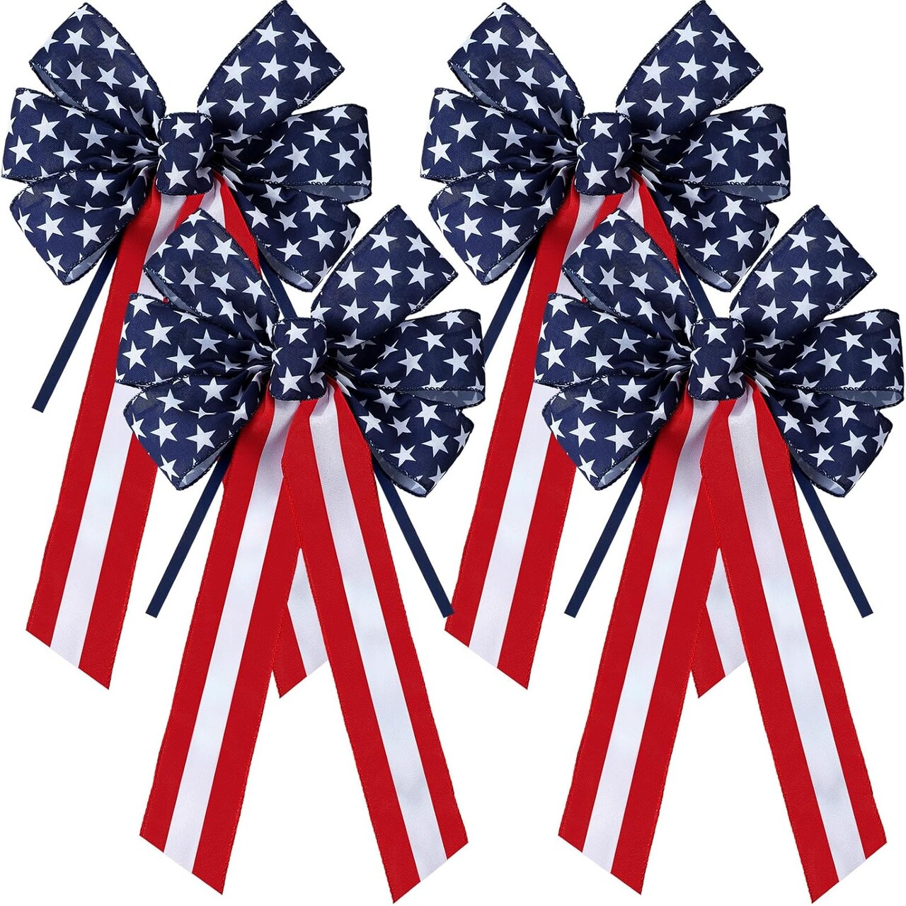 4 Pcs Large Patriotic Star Bows 4th of July Decor Bow Blue White and Red Stripes and Stars Bows for Independence Day 4th of July Indoor Outdoor Patriotic Decorations